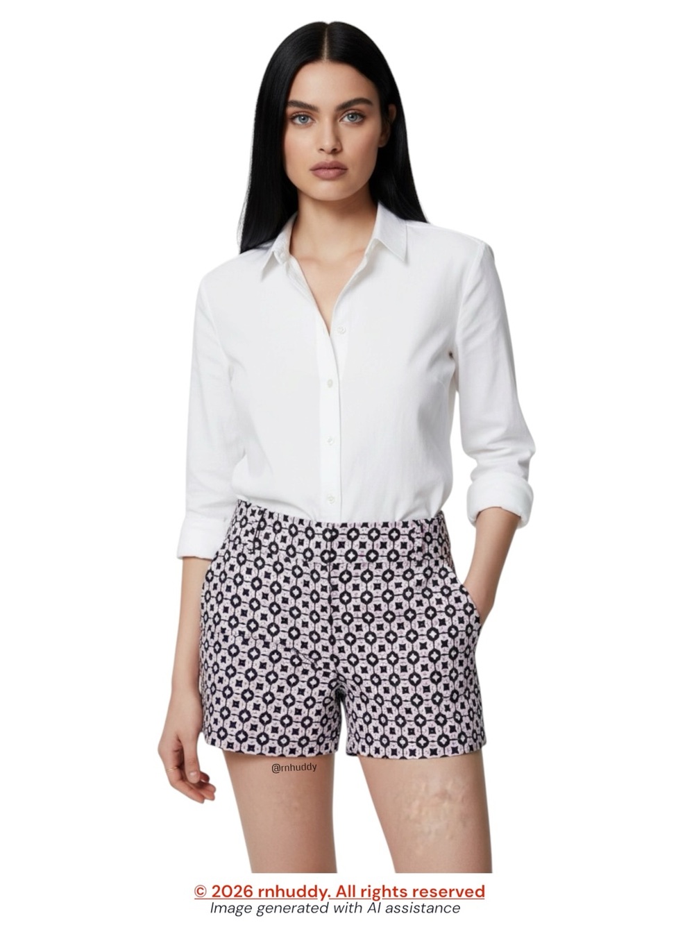 Loft size 4 Riviera navy lilac geometric pattern cotton shorts